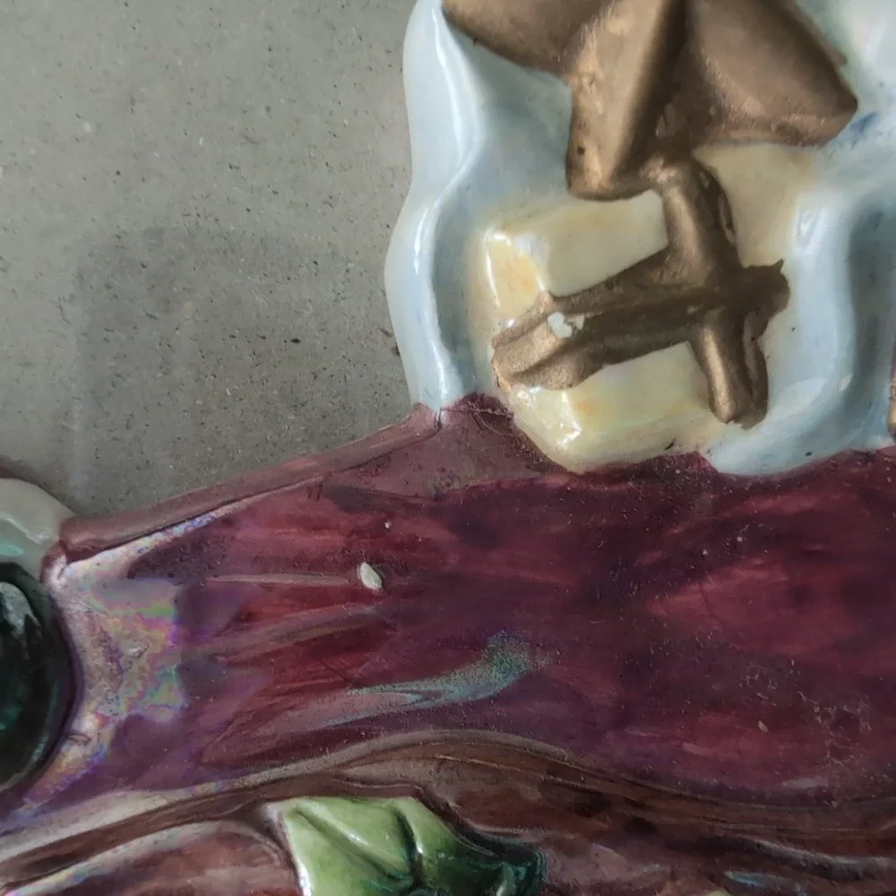 Vintage Hand Painted‎ Ceramic Santa Picture Frame Christmas Glossy Holiday Decor